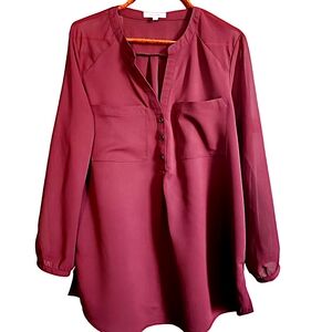 Womens S Maurices Burgundy Red Long Sleeve Minimalist V-neck Blouse